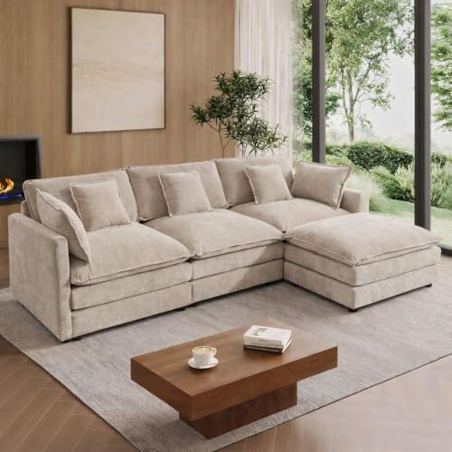 GNIXUU 112" Camel Modular L Shaped Cloud Sectional Couches by GNIXUU