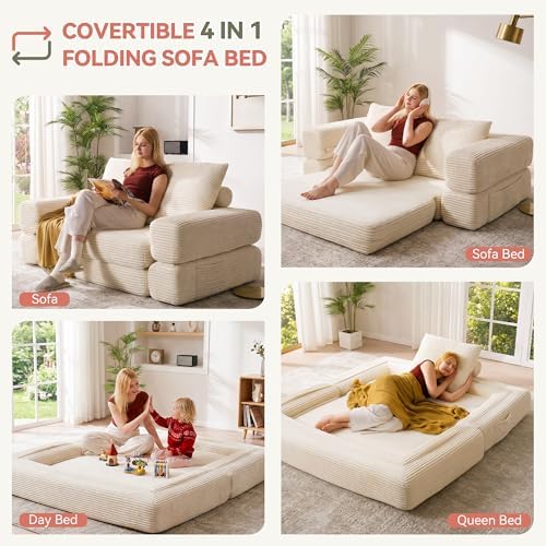 Jocoevol 4-in-1 Convertible Folding Sofa Bed, Wide Corduroy Upholstery - Image 3