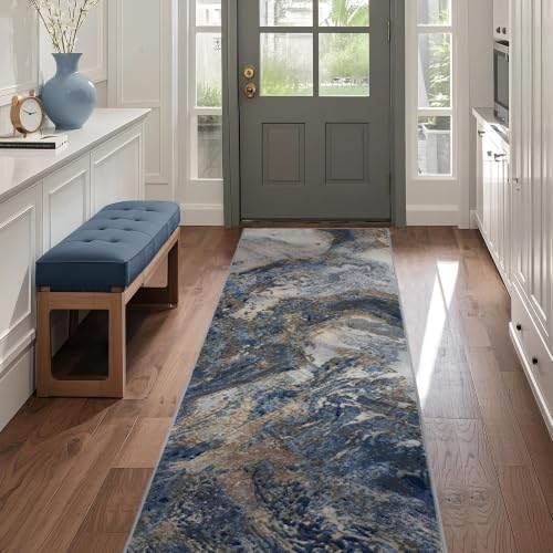 Abstract 3x6 Runner Rug for Hallway: Soft Washable Blue Rug Pet Friendly - Image 3
