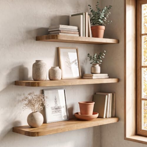 36 inch Floating Shelves for Wall, Elm Wood Rounded Edge - Image 2