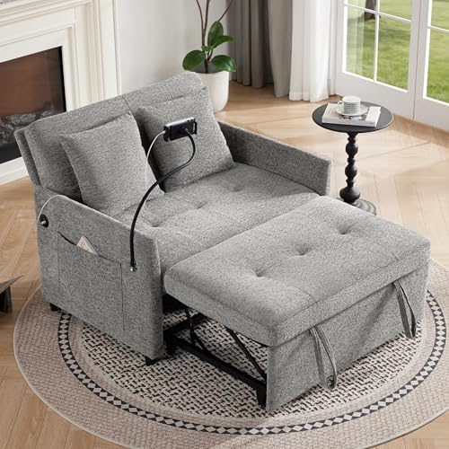 Loveseat Sleeper Sofa Convertible Sofa Bed, Pull out couch, Light Grey by Unknown