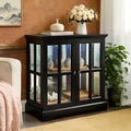 Small Curio Cabinet with Glass Doors and LED Lights, 30.32” W Black Wood by Unknown