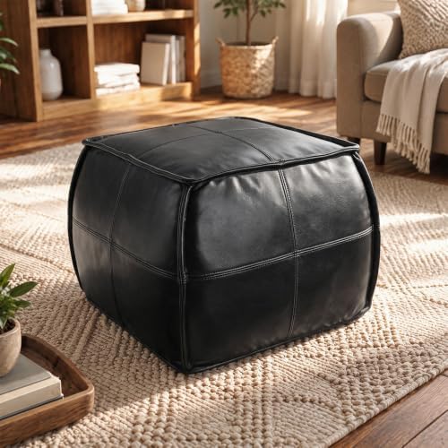 Leather Square Ottoman, Pouf for Living Room by DIVANUS