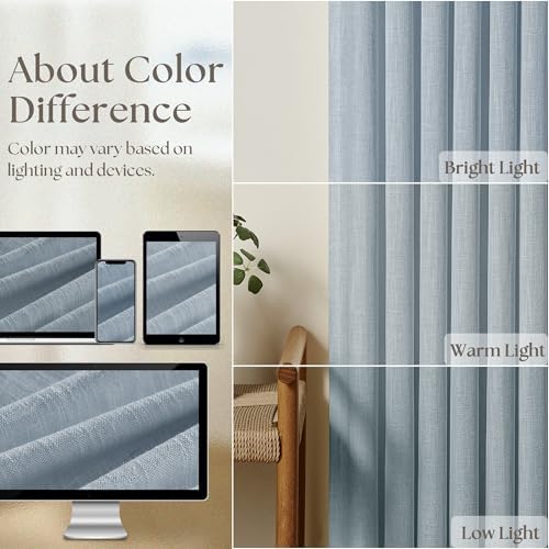 TWODRAPES Blue Grey 90 Inch Linen Curtains Pinch Pleated - Image 4