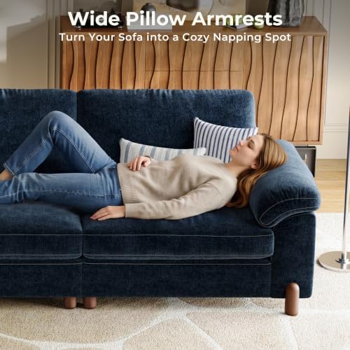 SITJOY Cloud Couch Sectional, 5 Seater V Shape Sofa, Chenille in Navy Blue - Image 5