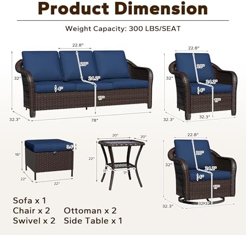 8 Piece Patio Wicker Conversation Set, All-Weather Use Outdoor Wicker Sofa - Image 2