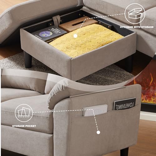 80" Sectional Sofa Couches, 3-Seater Reversible Couch - Image 5