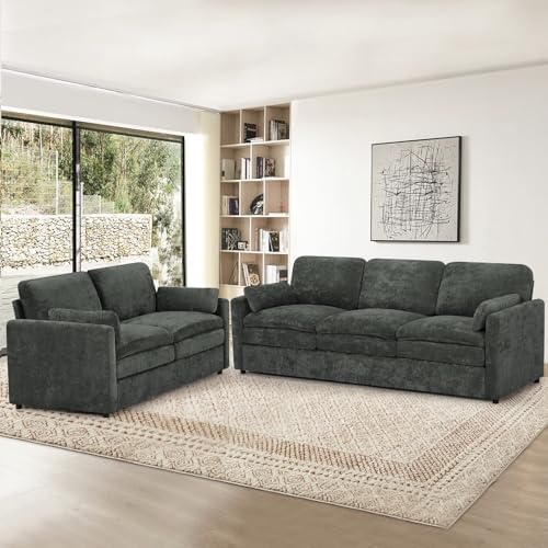 Chenille 2-Seater & 3-Seater Sofa Set w/Two Arm Pillows by ACMEASE