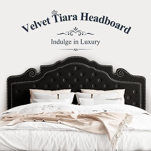 Allewie King Bed Frame with Adjustable Velvet Tiara Headboard, Upholstered - Image 4
