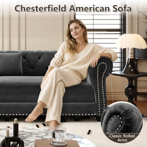 89" Velvet Pull-Out Chesterfield King Sleeper Sofa Bed - Image 5