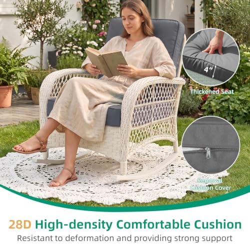 VIVIJASON Outdoor Rocking Chairs Set of 2, 3 Piece Patio Wicker Bistro Set - Image 5