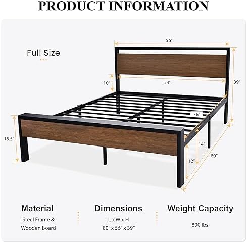 SHA CERLIN 14 Inch Full Size Metal Platform Bed Frame - Image 2