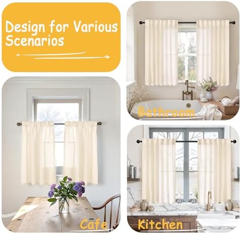 YoungsTex Beige Linen Curtains Kitchen Window Over Sink 34X40 Inch Long - Image 2