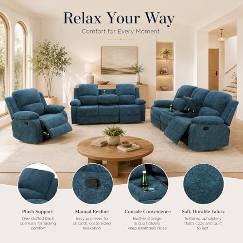 Recliner Sofa Set 3 Piece Living Room Furniture Set Couch Leather Recliner Sofa - Image 4