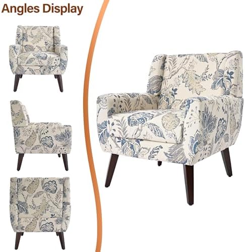 Accent Chairs Set of 2, Upholstered Armchair in Linen, Pattern Leaf - Image 7