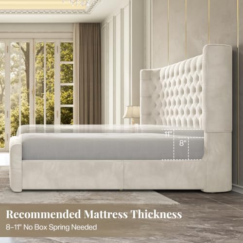 Jocisland King Size Bed Frame Upholstered Sleigh Headboard&Footboard - Image 7