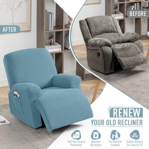 TAOCOCO Oversized Stretch Recliner Chair Covers 4 Piece, Dusty Blue - Image 5