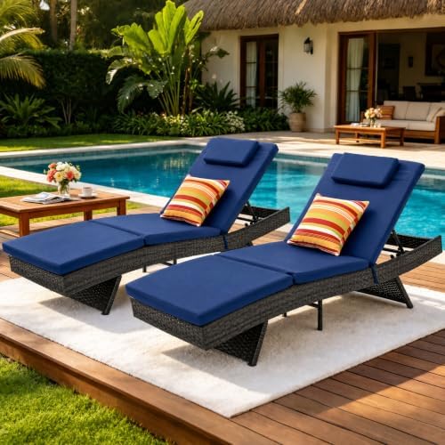 Sundale Outdoor Chaise Lounge Set of 2, Rattan Wicker Patio Lounge Chairs by SundaleOutdoor