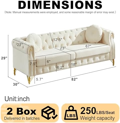 82" Velvet Chesterfield 3-Seater Sofa - Image 2