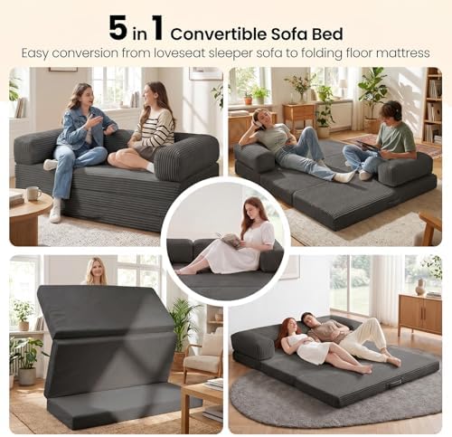 Erament Futon Sofa Bed Queen, Convertible Tri Folding Mattress Couch Bed - Image 3