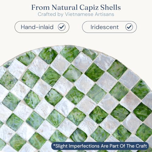 Chi An Home 19.3” Capiz Shell Checkered Pistachio Green Side Table - Image 3