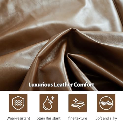 Mid-Century Modern PU Leather Sofa, 110.24" Brown Cloud Couch - Image 6