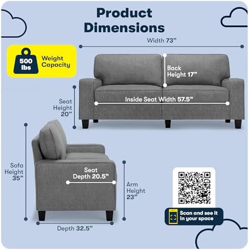 Serta Palisades 73" Track Arm Sofa, Easy Care Polyester, Soft Pillow Back - Image 2