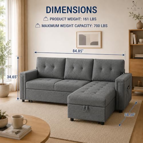 Naomi Home L-Shaped Microfiber Sleeper Sectional Sofa - Image 2