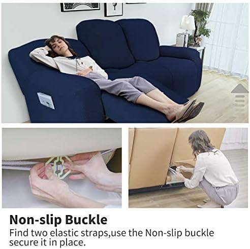 Easy-Going 8 Pieces Recliner Couch Stretch Sofa Slipcover Navy - Image 3