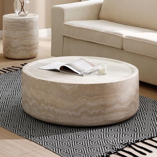 JUSTONE 31.49" Round Coffee Table, No Assembly Required，Modern Marble Faux - Image 3
