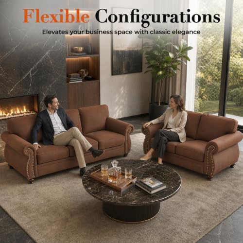 Couchus 71" W Loveseat Sofa Couch, Faux Leather Fabric Sofas, Caramel Rust - Image 6
