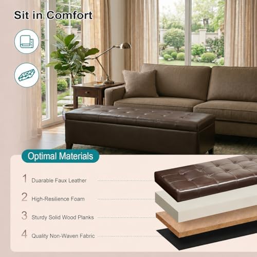 Ottoman with Storage, 51 Inch Large Ottomans Storage Bench - Image 4