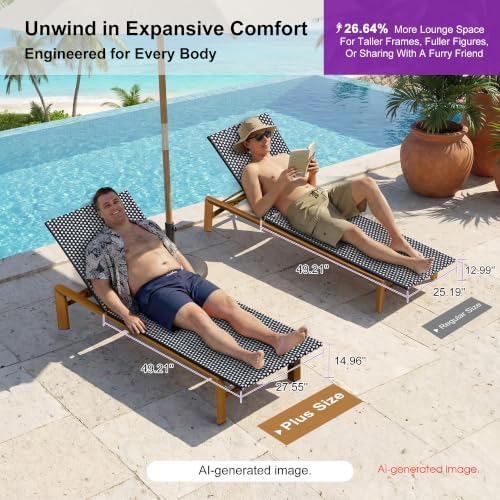 PURPLE LEAF Outdoor Chaise Lounge Extra Wide French Rattan Set of 2 - Image 2