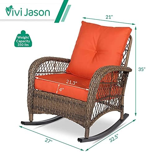 VIVIJASON 2 Piece Patio Wicker Rattan Rocker Chair, Outdoor Rattan Rocker Chair - Image 6