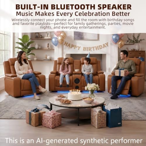 Power Recliner Sofa Set 3 Piece, Leather Reclining Couch - Image 3