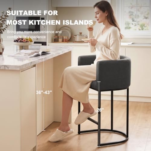 26" H Counter Height Bar Stools Set of 2, Modern Barrel Counter Stools - Image 3