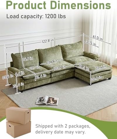 Karl home 122" 3-Seat L-Shaped Sectional Couch - Image 2
