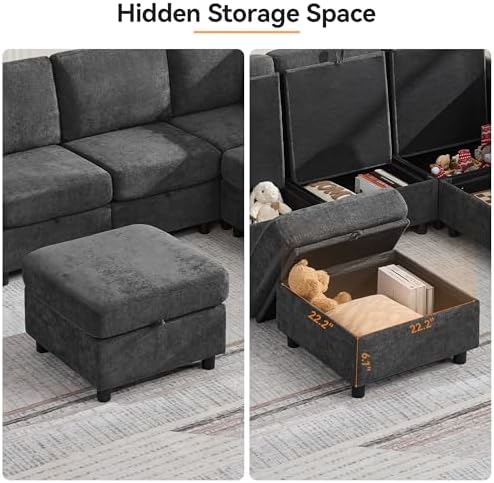 81'' V Shaped Modular Sofa, Storage Sectional Living Room Couch, Dark Grey - Image 6