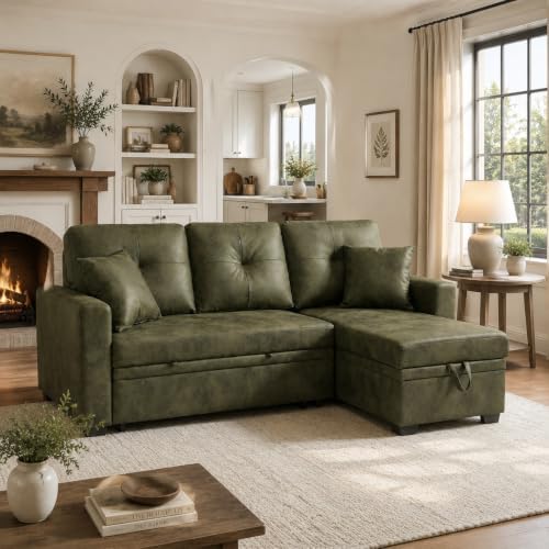 Eafurn Tufted Sectional Sleeper Sofa Pull Out Couch Bed Modern Sofabed by EAFURN