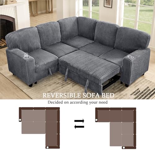 L-Shaped Sectional Couch with Storage and Pull Out Bed, Convertible Sofa Bed - Image 6