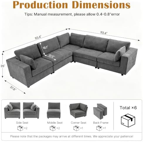 Oversized Modular Sectional Sofa, Light Grey - Image 2