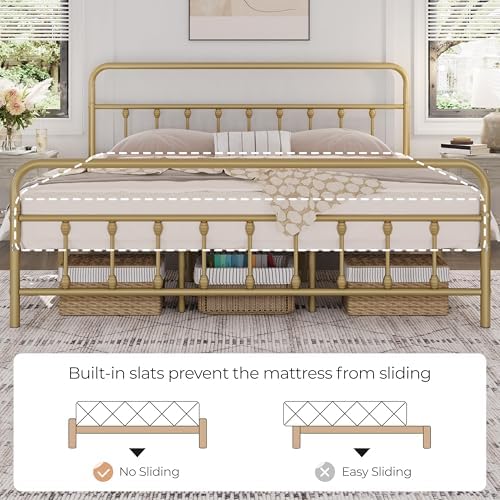 Yaheetech King Metal Platform Bed Frame, Victorian Headboard & Footboard - Image 4