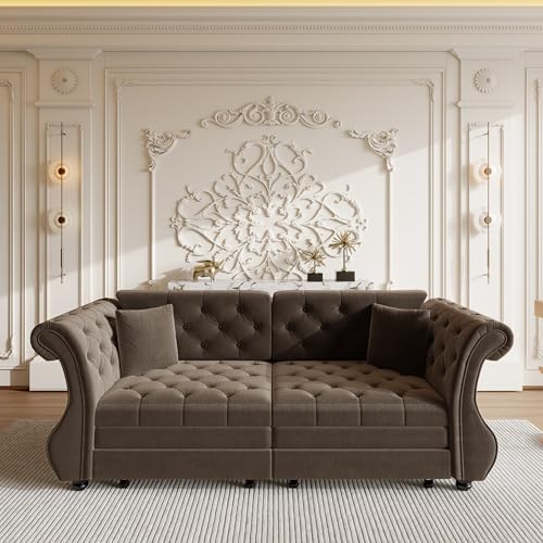 Sleeper Sofa Bed 83.6", Velvet Pull Out Couch, Chesterfield Sofa - Image 6