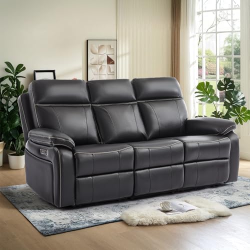 Power Reclining Sofa with Fold Down Table, Breathable Leather Electric by Neptane