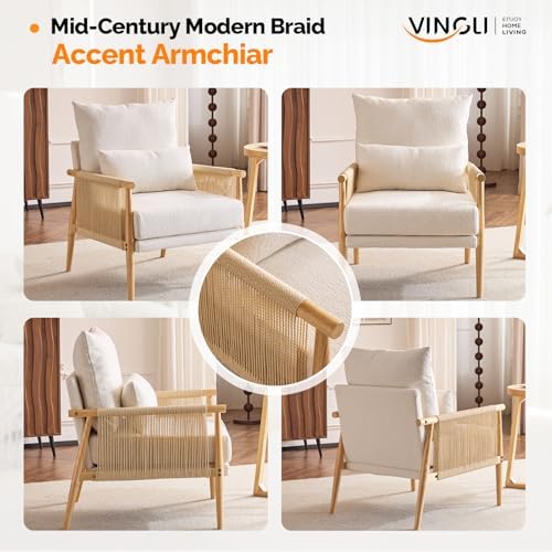 VINGLI Boho Braid Accent Armchairs Set of 2, Mid-Century Modern Chiars - Image 3