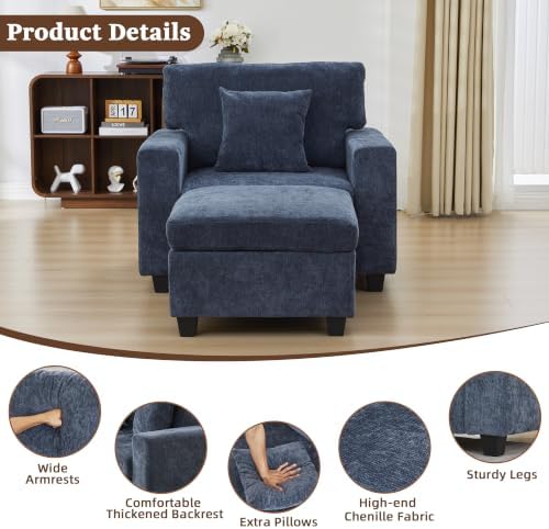 41'' Single Armchair with Ottoman Tufted Sofa Set with Type-C&USB Charging - Image 6
