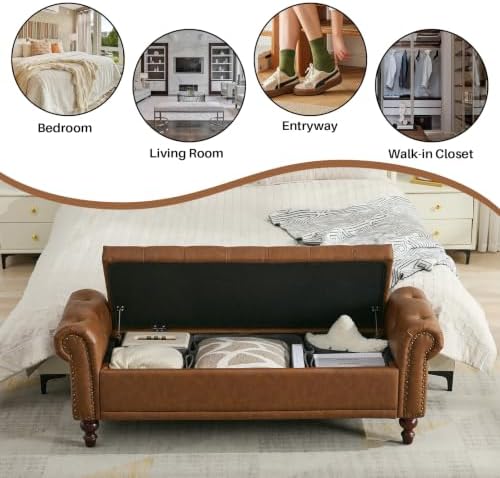 SOFTHION 58.1" Storage Bench for Bedroom, PU Leather Upholstered - Image 6