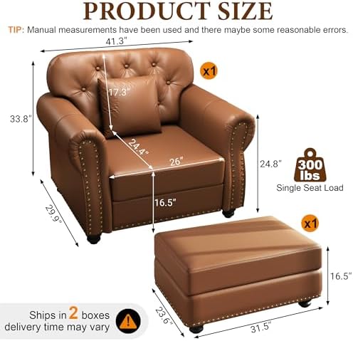 41.3'' Faux Leather Chesterfield Sofa & Ottoman Set - Image 2