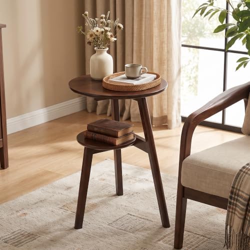 Ikebana Side Table, 2-Tier Round Solid Wood End Table - Image 6