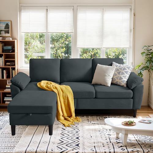 Convertible Sectional Sofa, Linen Upholstered 3 Seat Sofa by Portaforta